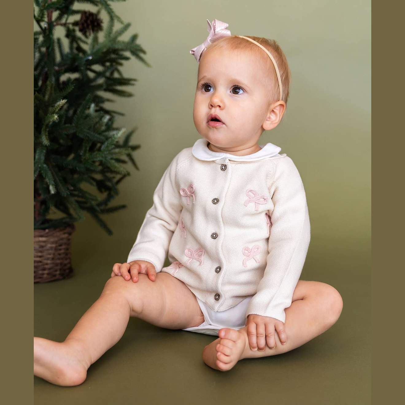 Zoe Bow Sweater Knit Baby Button Cardigan and Legging Set