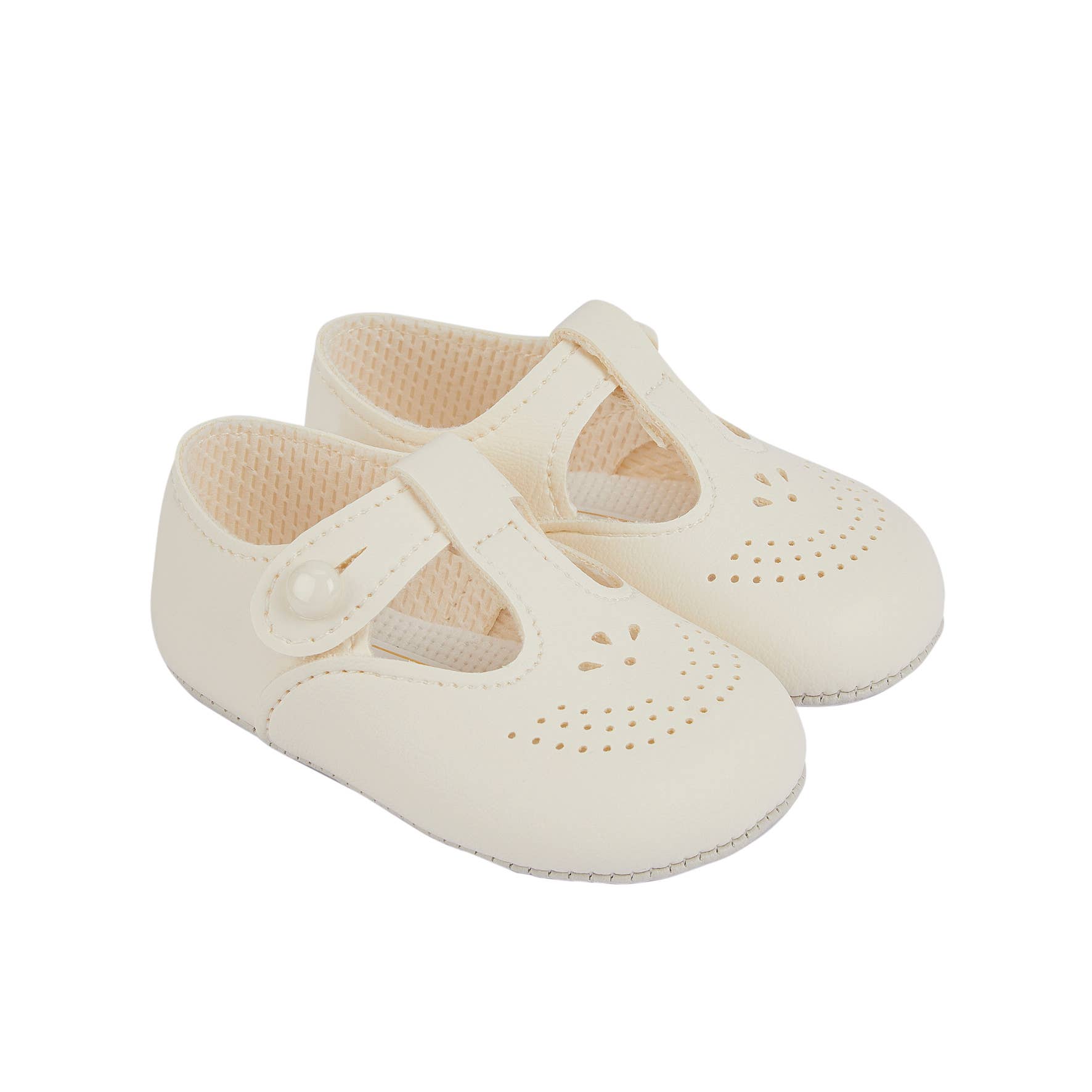 Unisex Soft Sole Baby Shoes Button T-Bar with Punch Detail