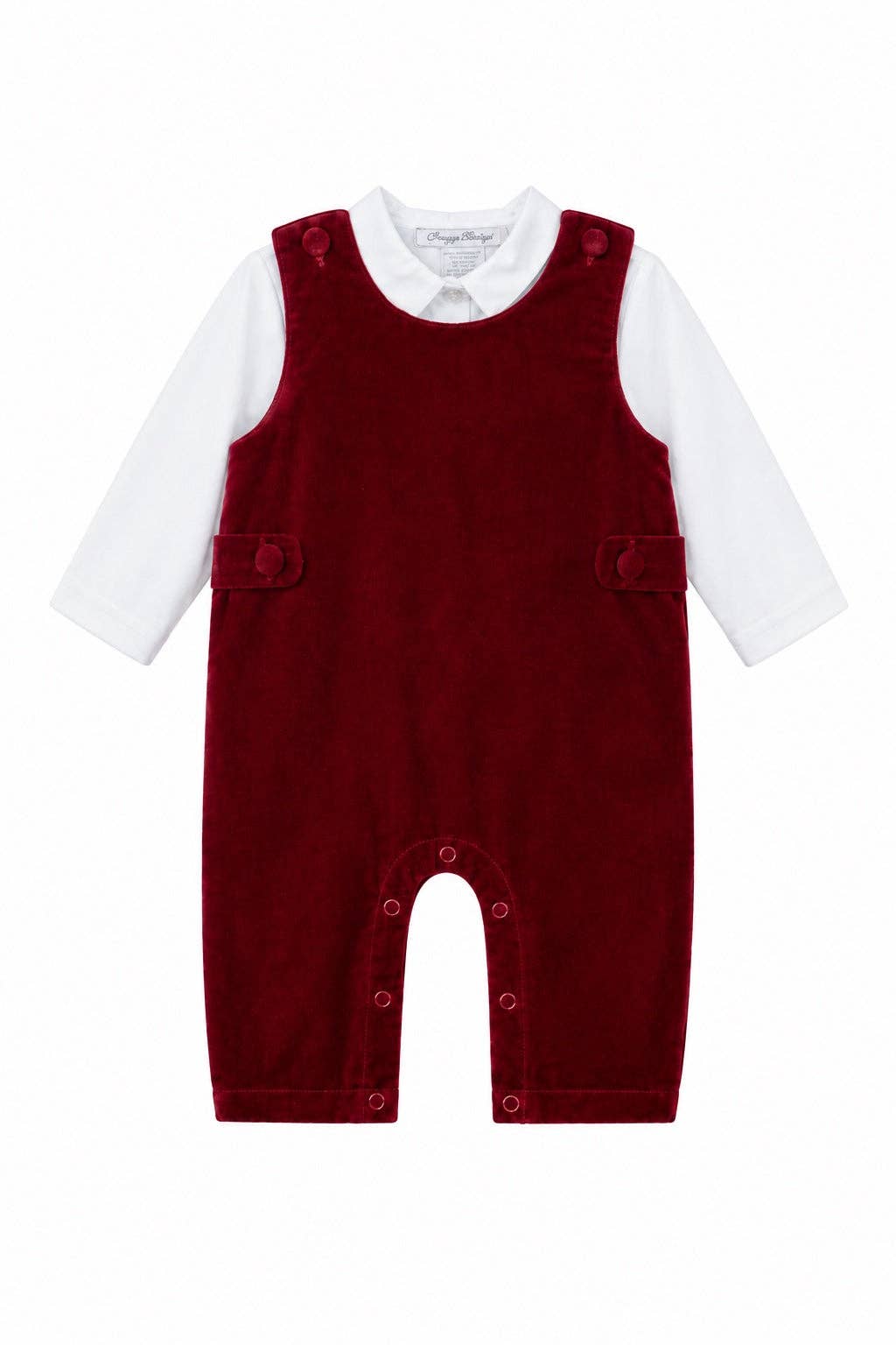 Baby Boy Red Velvet Long Romper with White Shirt: Red Velvet / 24M