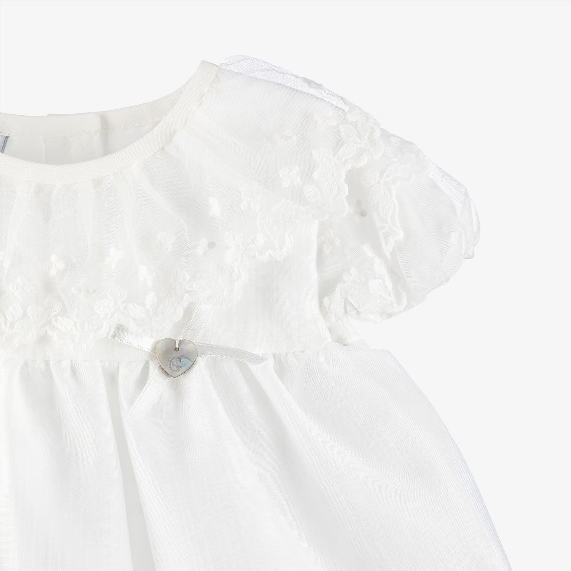 Baby Girl White Dress & Bloomers Set with Floral Lace Collar
