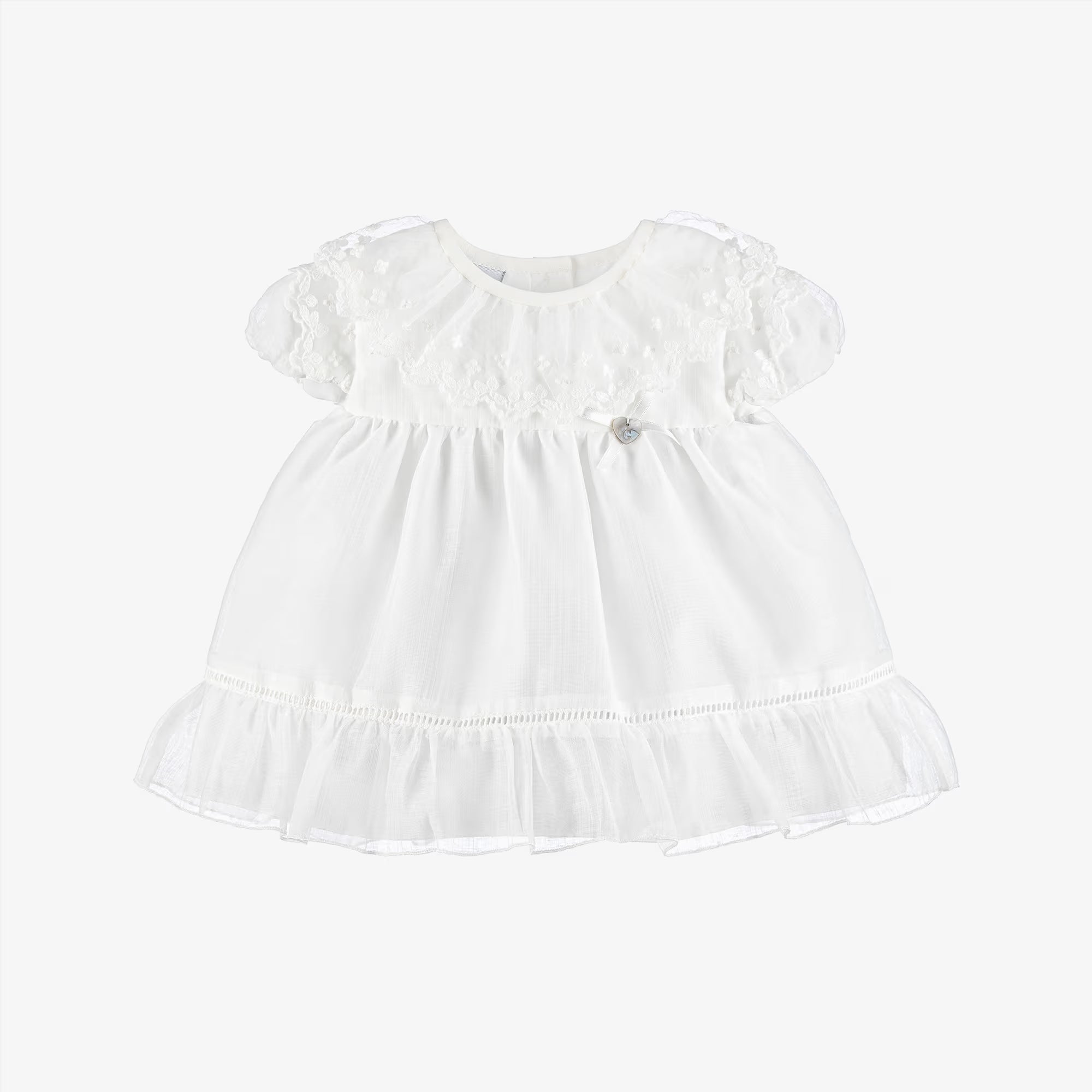 Baby Girl White Dress & Bloomers Set with Floral Lace Collar