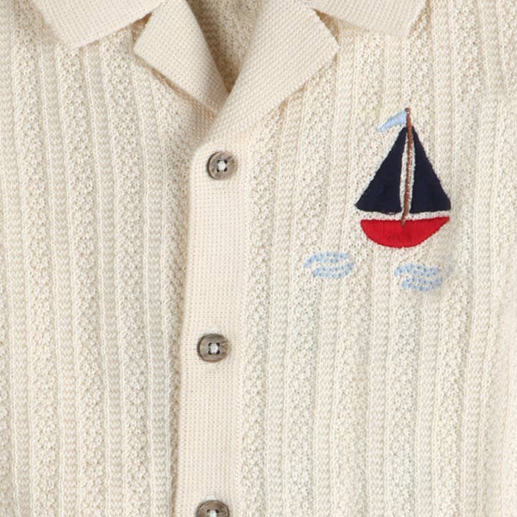 Sailboat Embroidered Baby Shirt & Shorts Set (Organic): Natural / 3-6M