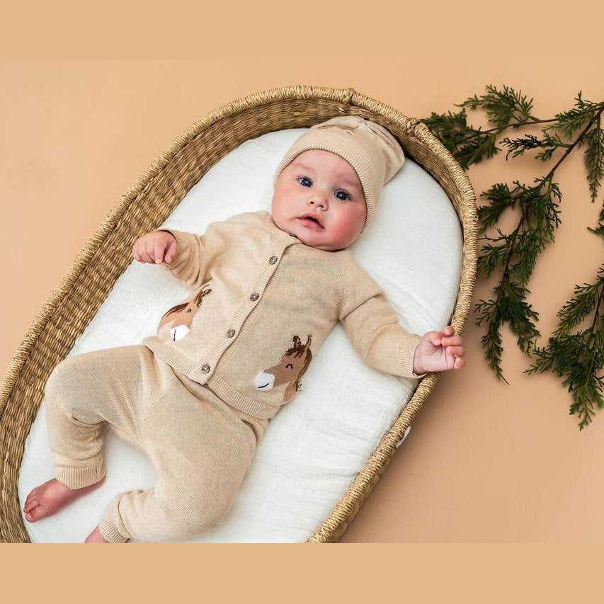 Organic Oatmeal Cotton Horse Baby Cardigan