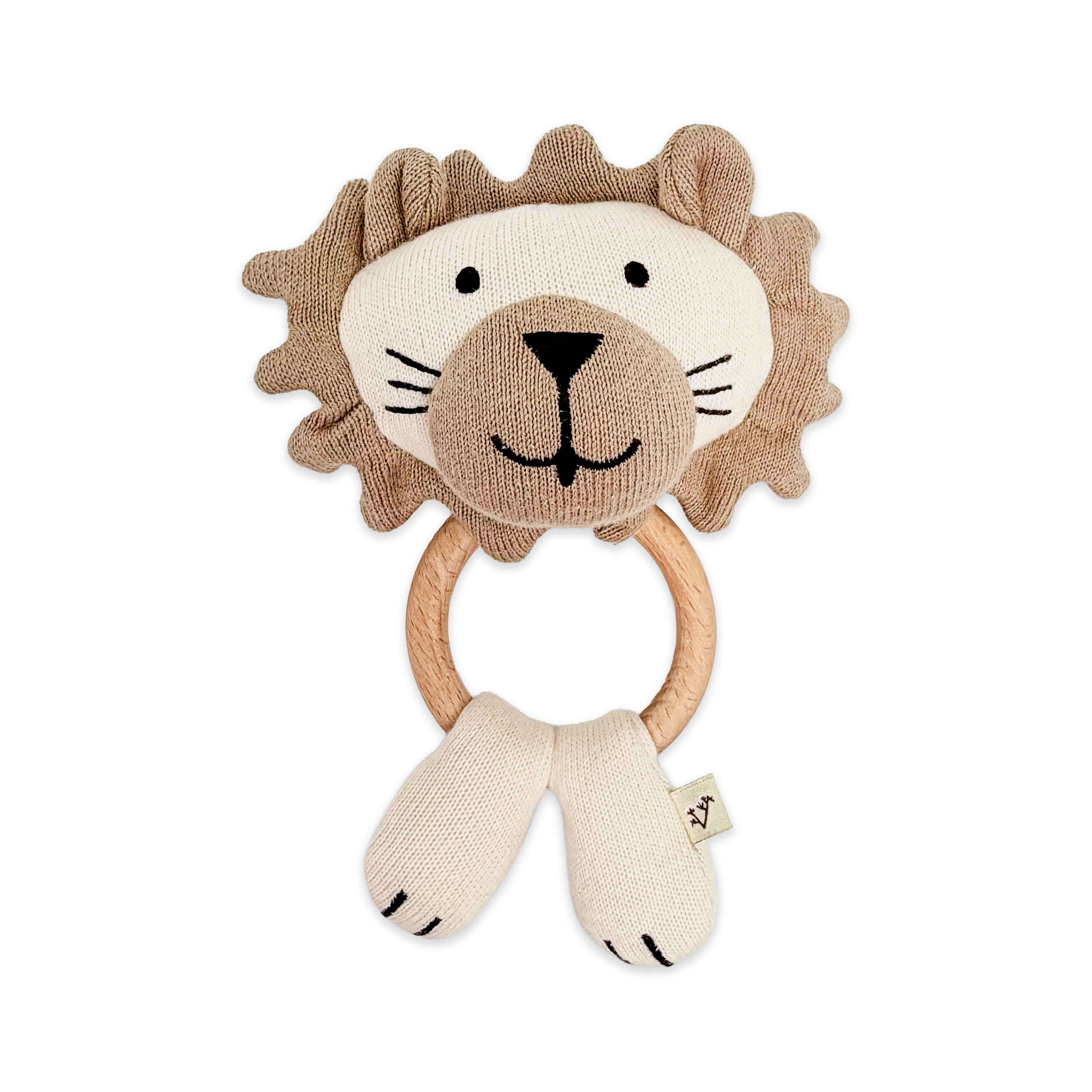 Natural Lion Organic Stuffed Animal Baby Ring Rattle