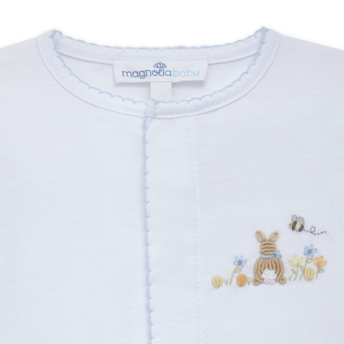Baby Light Blue Cotton Footie with Honey Bunny Embroidery