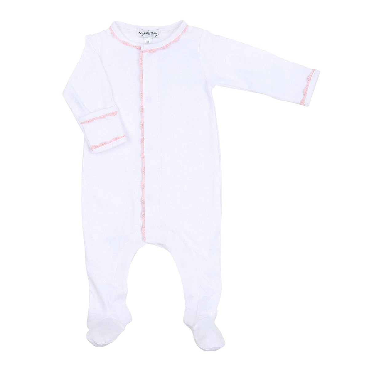 Baby Joy Footie with Pink Crochet Trim: Preemie