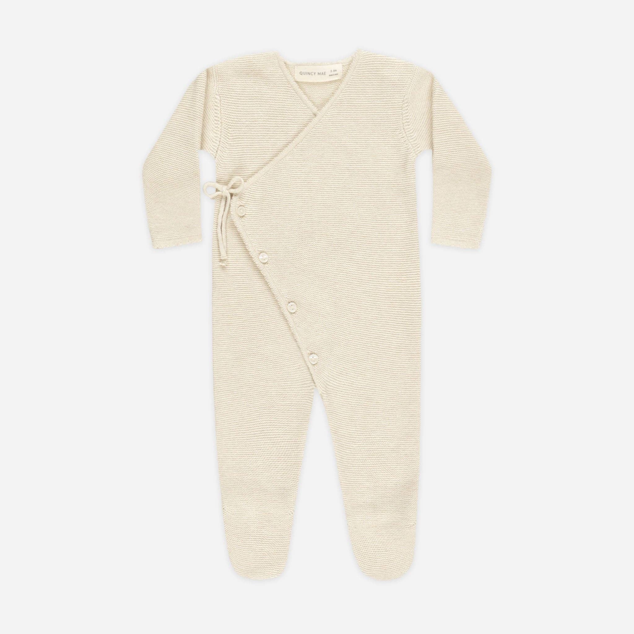 Beige Knit Baby Onesie – Wrap Front with Side Tie