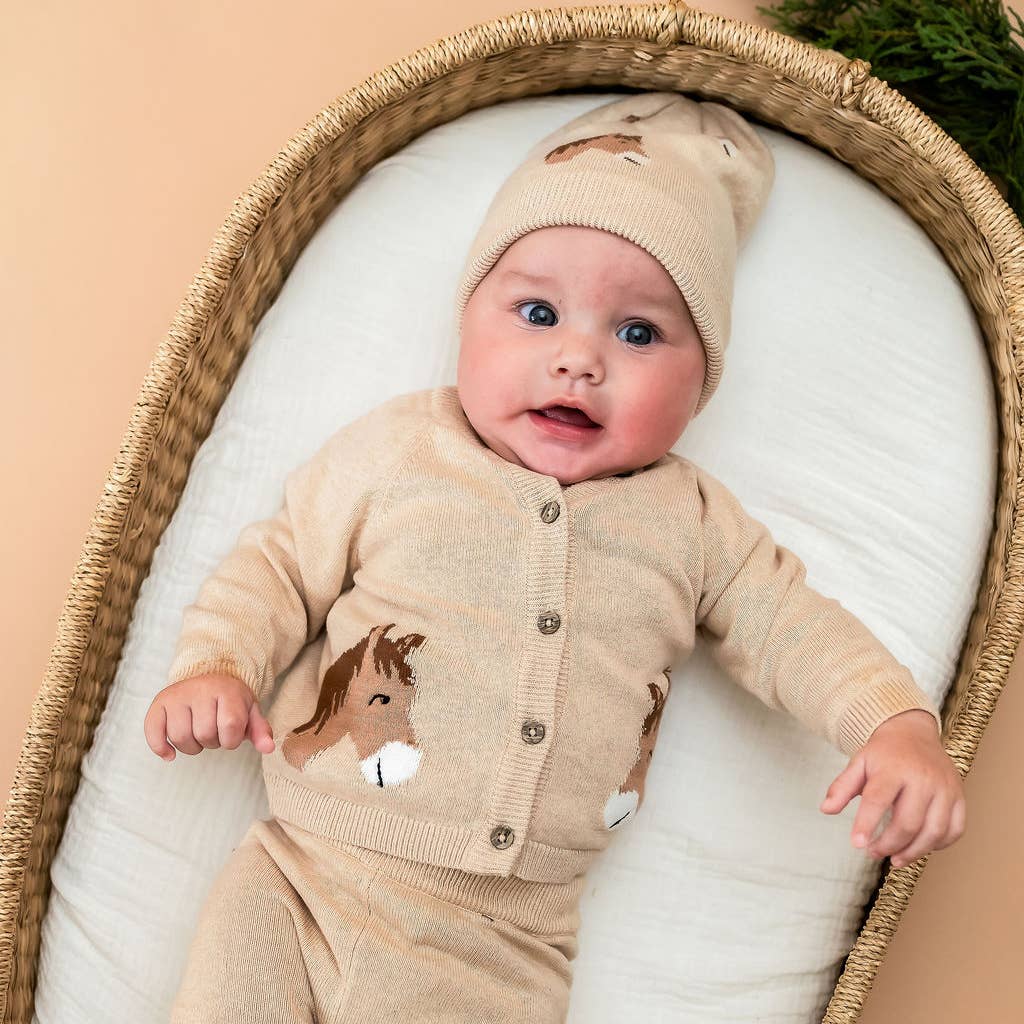 Organic Oatmeal Cotton Horse Baby Cardigan