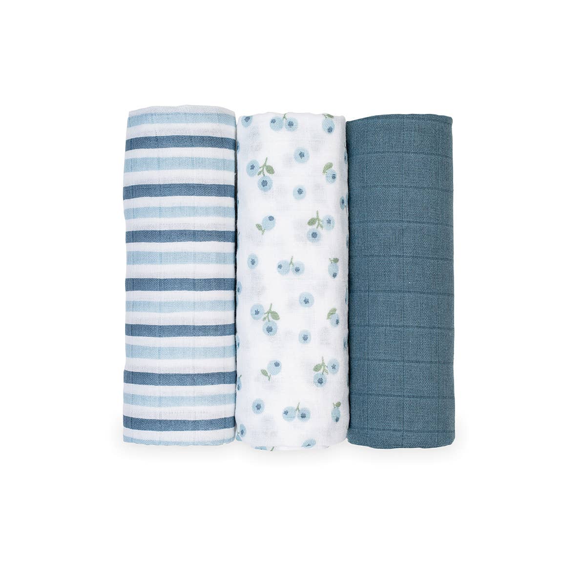 3 Pack Blueberry Muslin Receiving Blankets