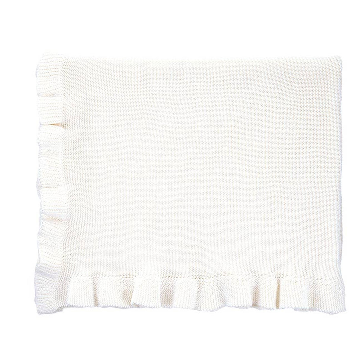 Knit Blankets with Ruffle - White: 100% cotton / 40" W x 32" H
