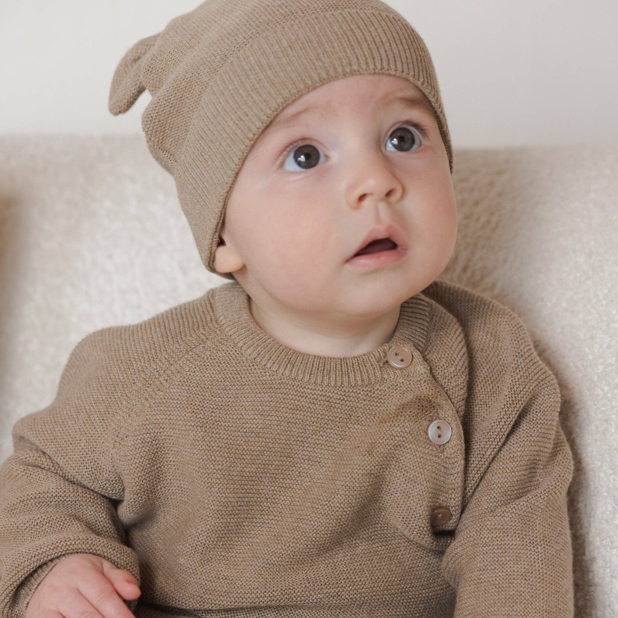 Baby 2-Piece Brown Fine Knit Sweater and Pant Set