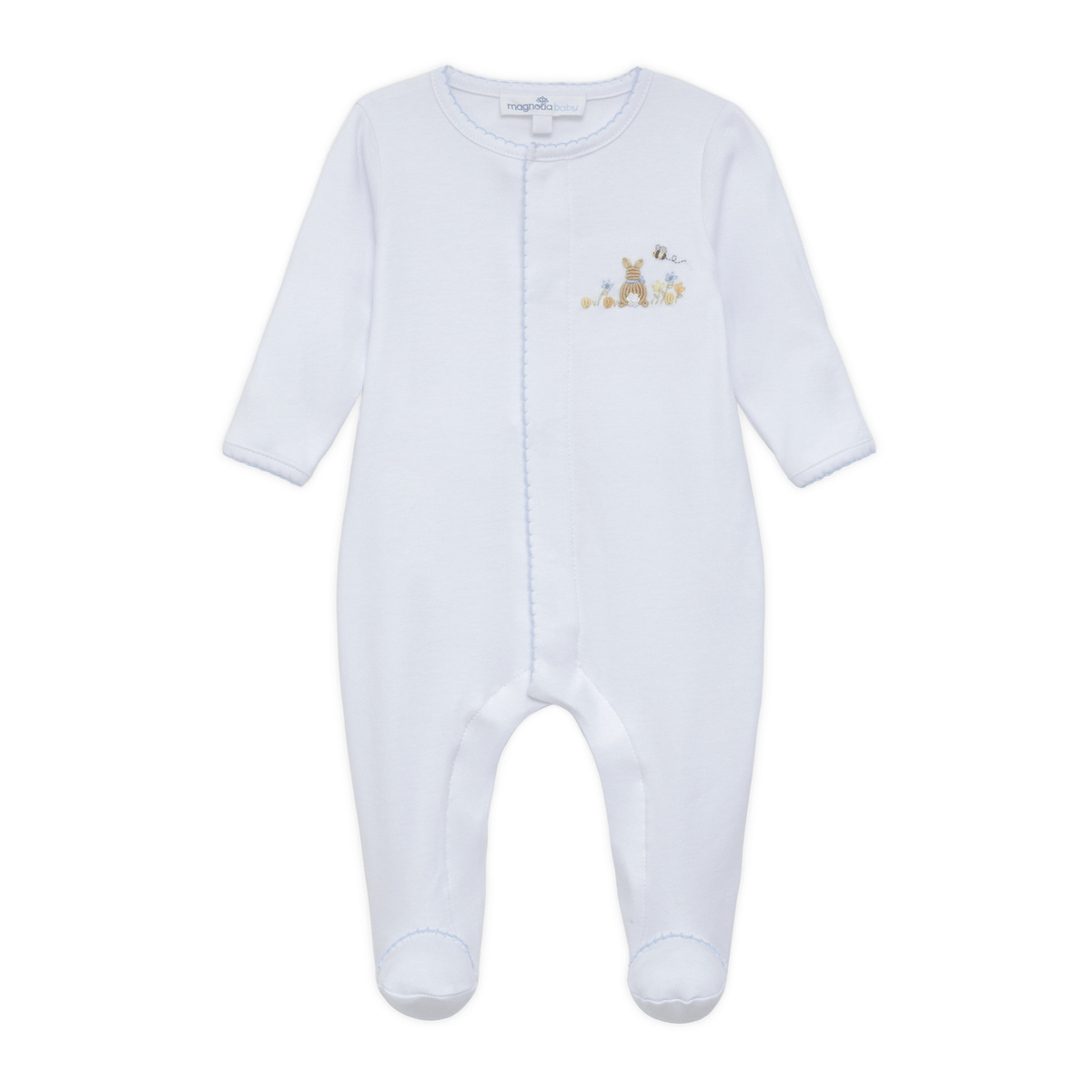 Baby Light Blue Cotton Footie with Honey Bunny Embroidery