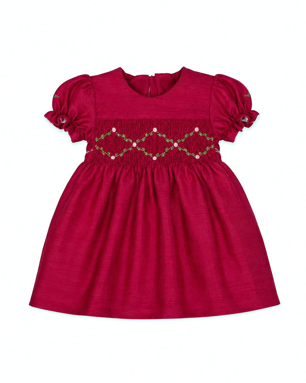 Floral Smocked Silk Red Short Sleeve Baby Girl Dress: 24M