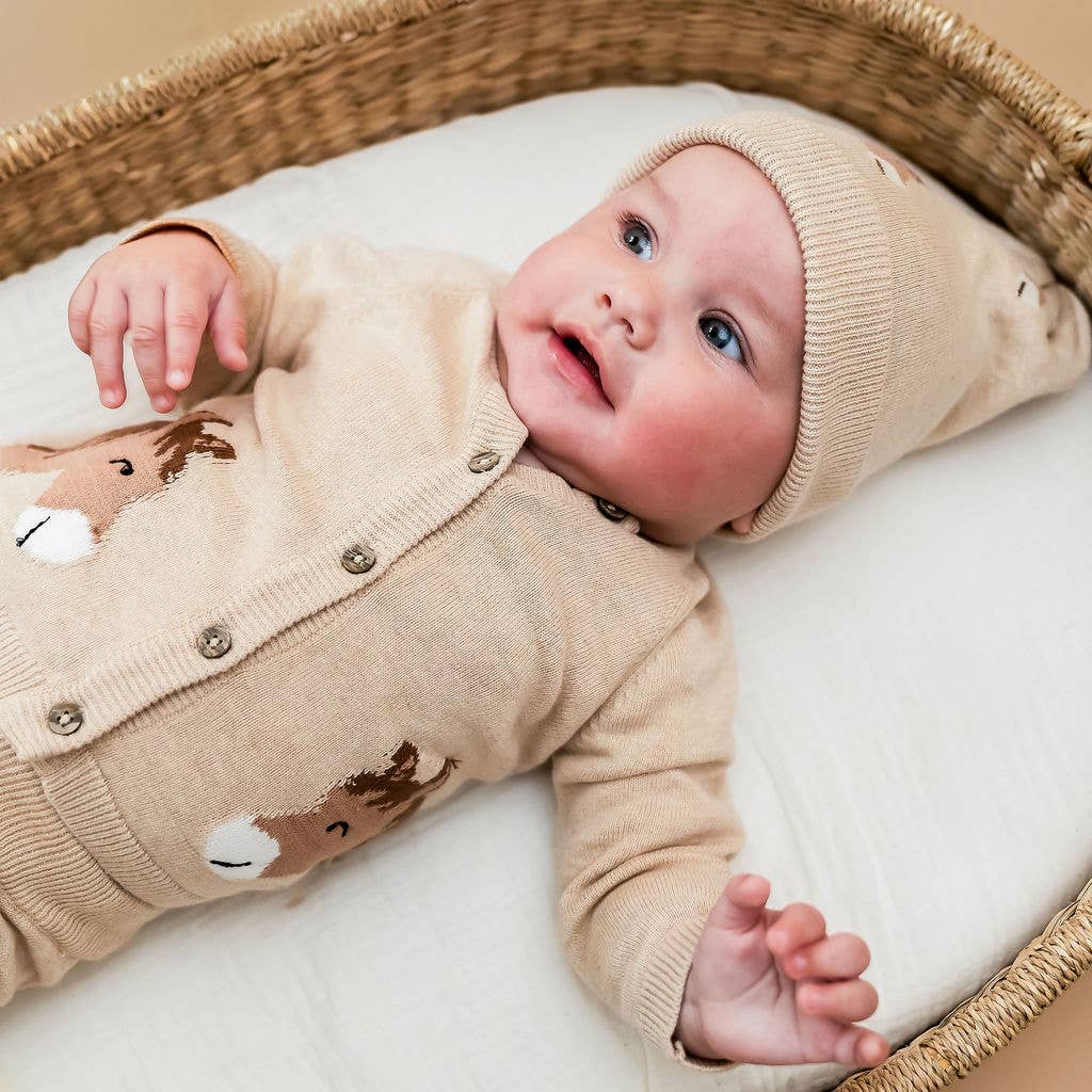 Organic Oatmeal Cotton Horse Baby Cardigan