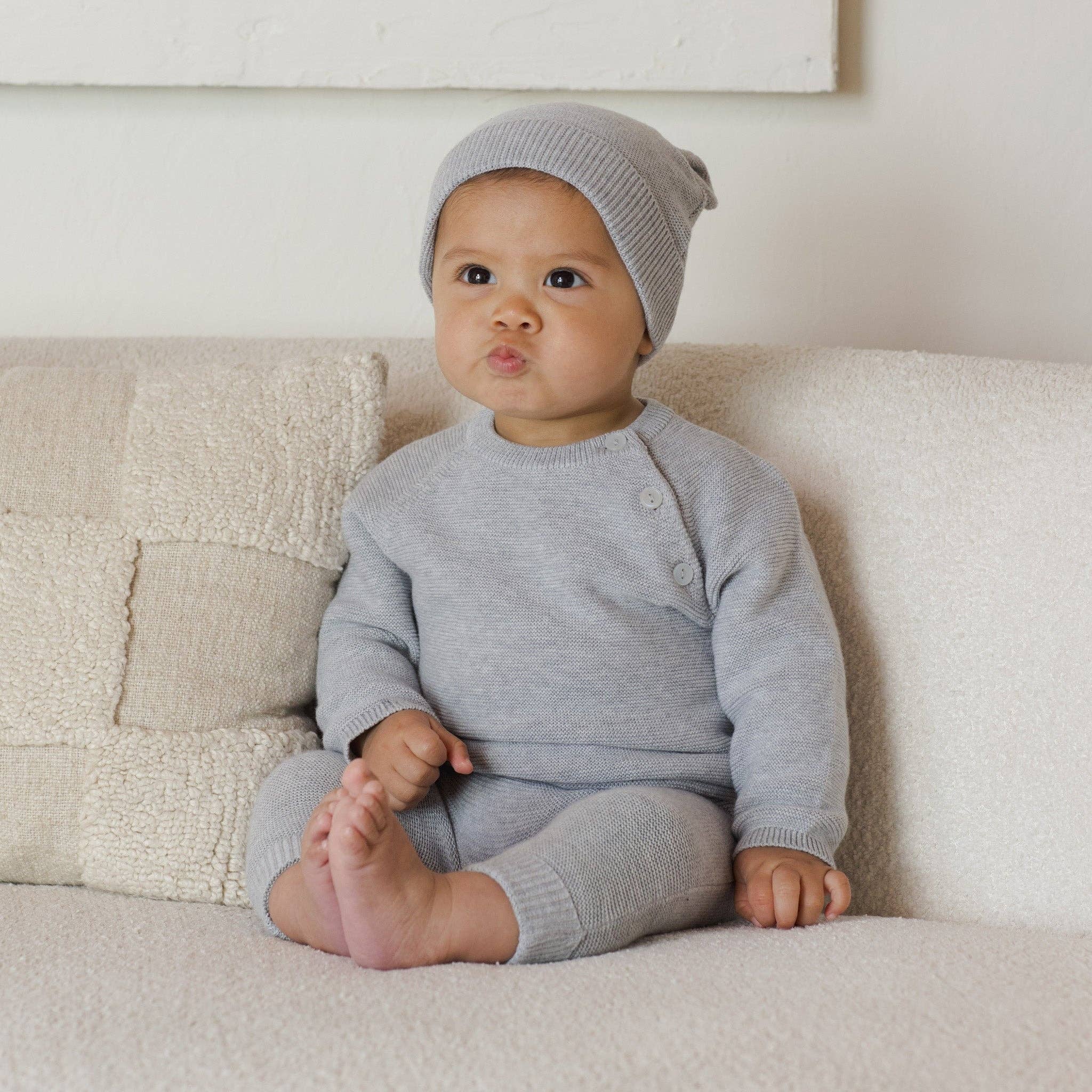 Baby & Toddler 2-Piece Dusty blue Fine Knit Sweater and Ribbed Pant Set