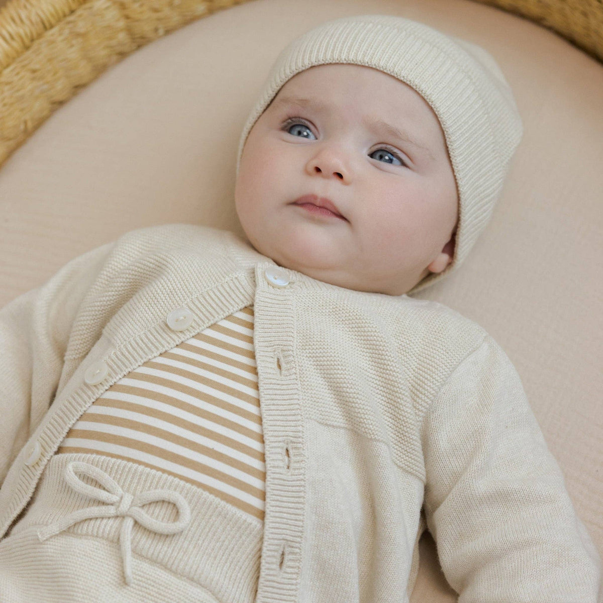 Gentle Cotton Neutral Knit Baby Beanie