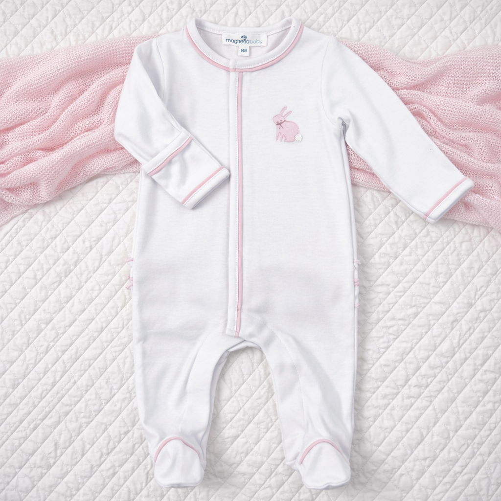 Leaping Bunnies Ruffle Footie - Pink