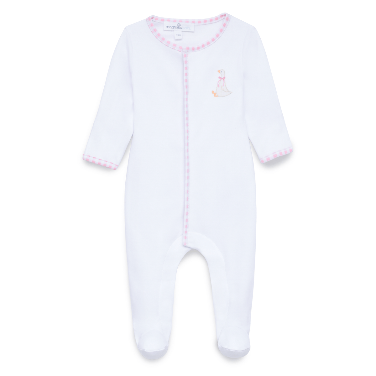 Pink Gingham & Duck Embroidered Footed Romper
