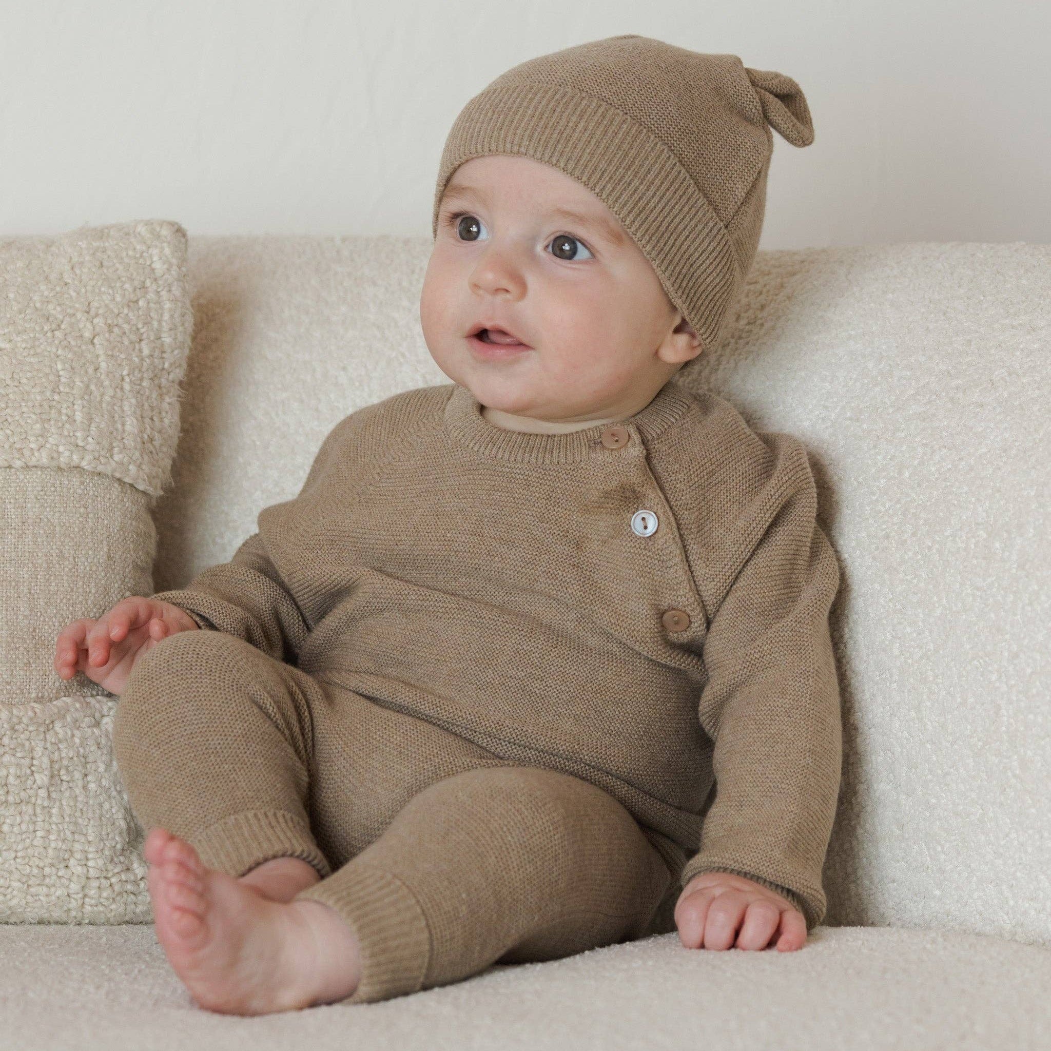 Baby 2-Piece Brown Fine Knit Sweater and Pant Set