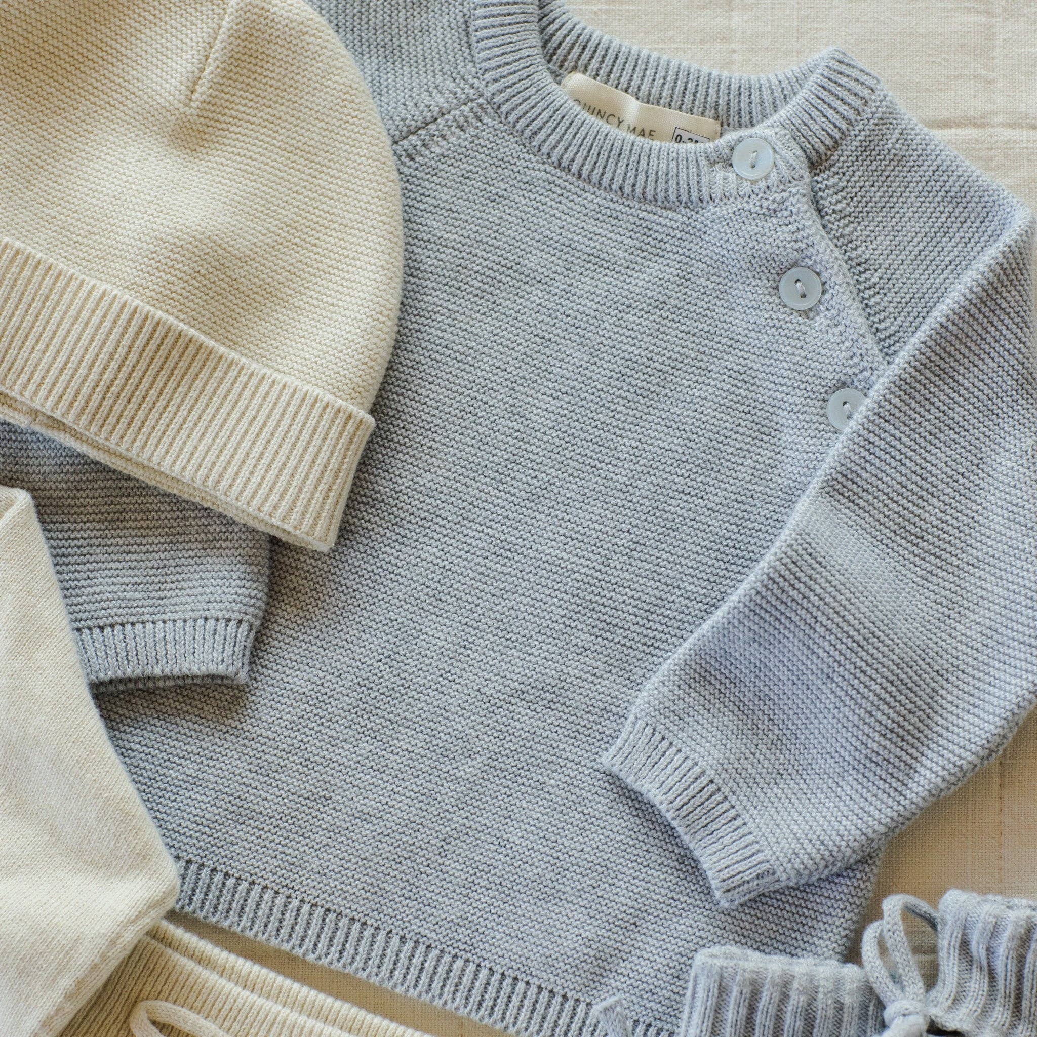 Baby & Toddler 2-Piece Dusty blue Fine Knit Sweater and Ribbed Pant Set