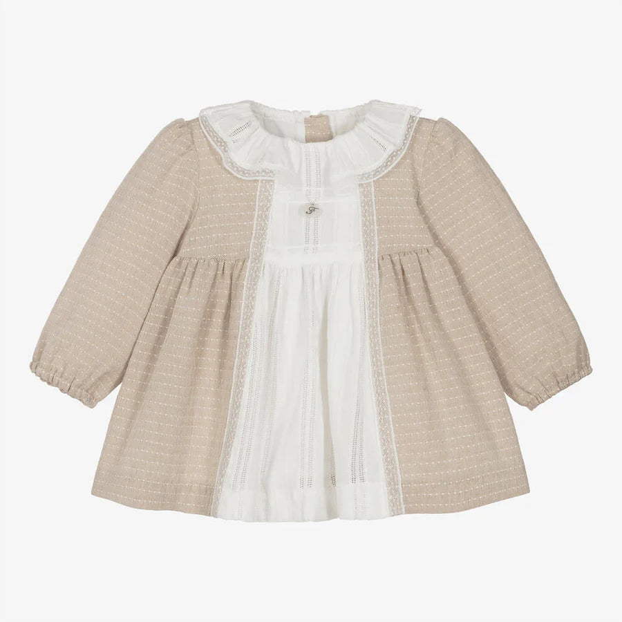 Beige Dress with Lace Collar
