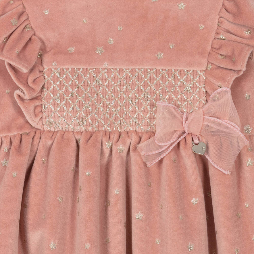 Girls Pink Velour Star Dress