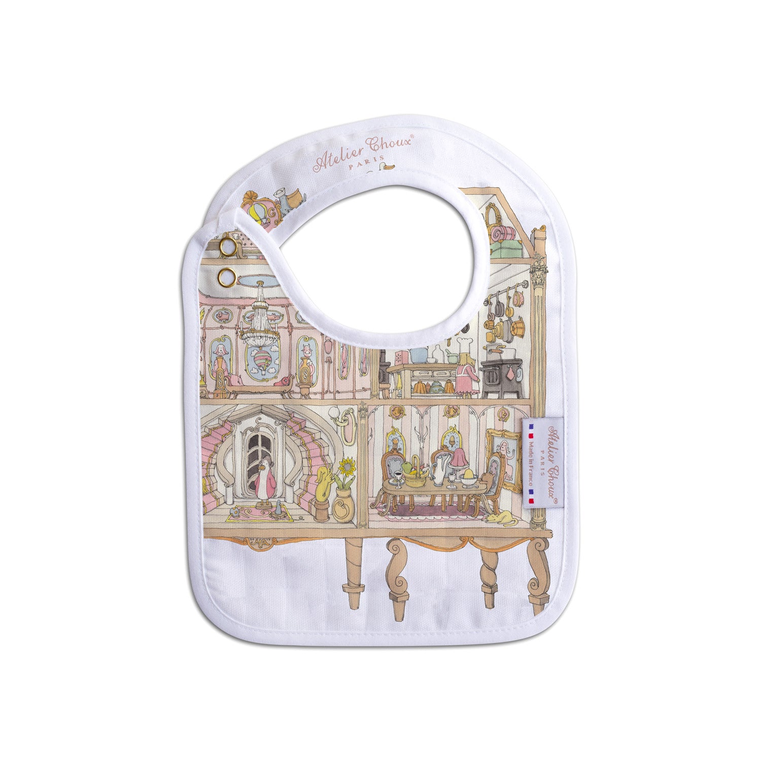 Babero pequeño Dollhouse con broches dorados