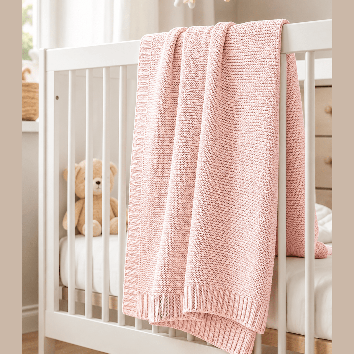 Cream Soft Cotton Bubble Knit Baby Stroller Blanket