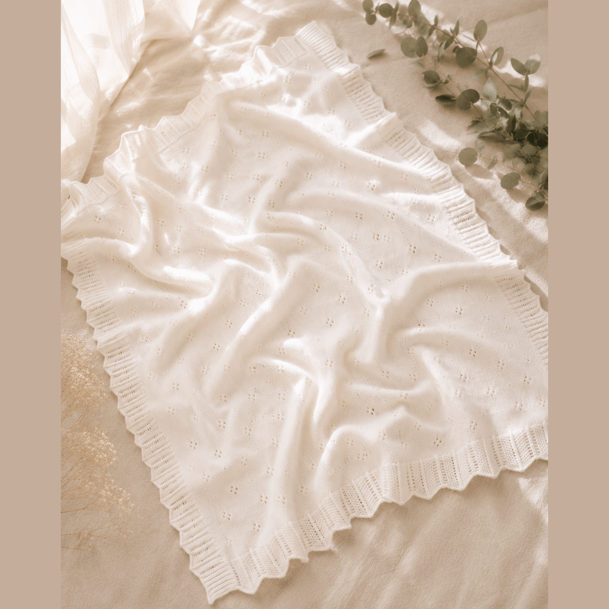 Dove White Classic Pointelle Knit Baby Blanket