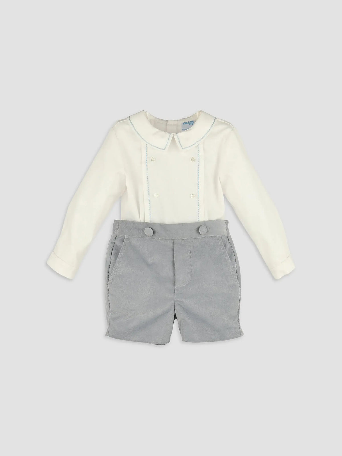 Powder Blue and White Shorts Set