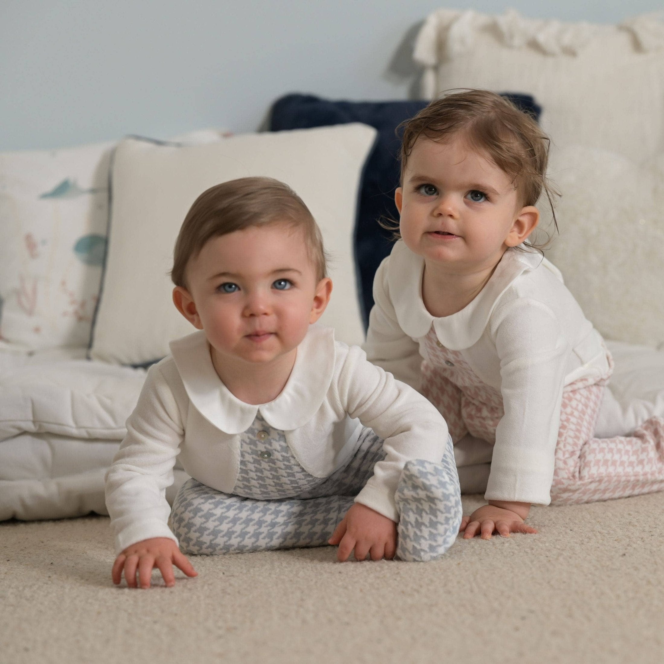 ELEONOR | Light Blue and White Houndstooth Baby Onesie