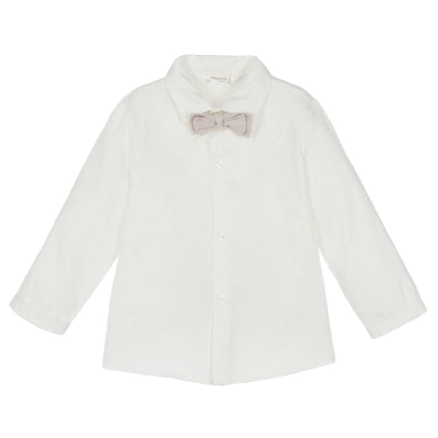 Long Sleeve Bow Tie Shirt - Beige