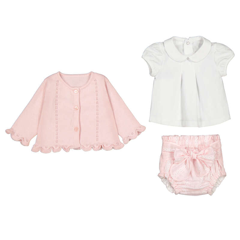 Baby Girl 3-Piece Scalloped Tricot Cardigan Set