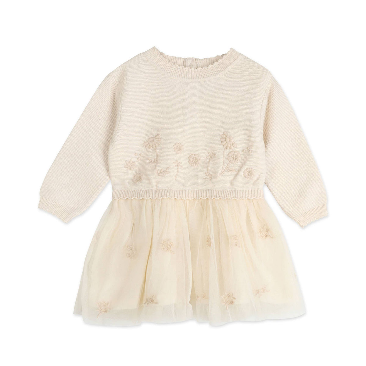Clara Floral Knit Baby Tutu Dress (Organic Cotton): Ecru / 18-24M