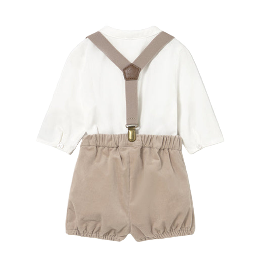 Long Sleeve Button Down Shirt with Suspender Shorts