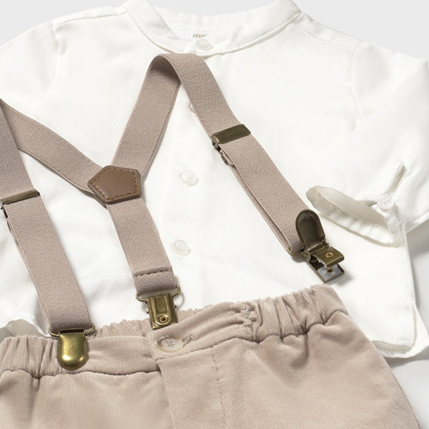 Long Sleeve Button Down Shirt with Suspender Shorts