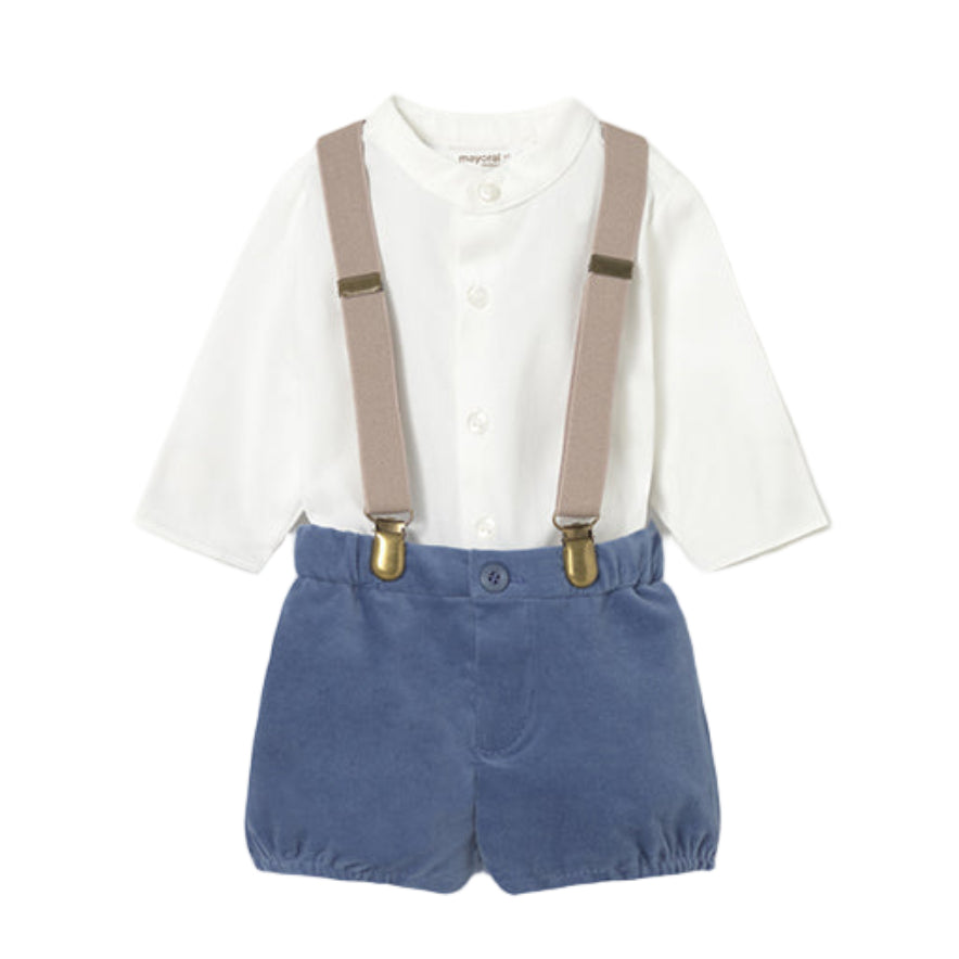 Baby Formal Shirt and Shorts Set with Suspenders