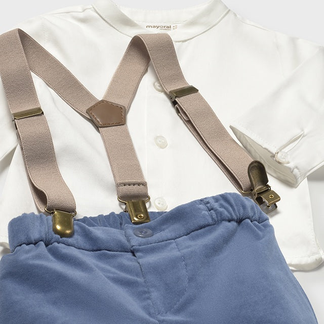 Baby Formal Shirt and Shorts Set with Suspenders