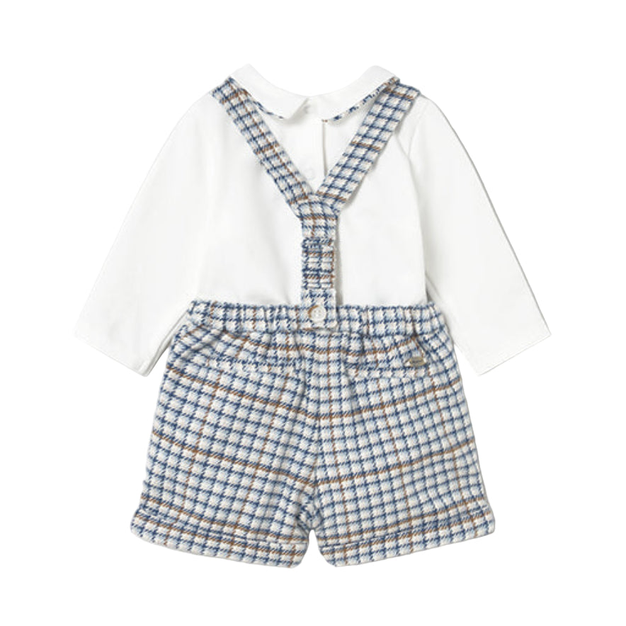Blue Bell Checked Shorts with Suspender and Shirt Set