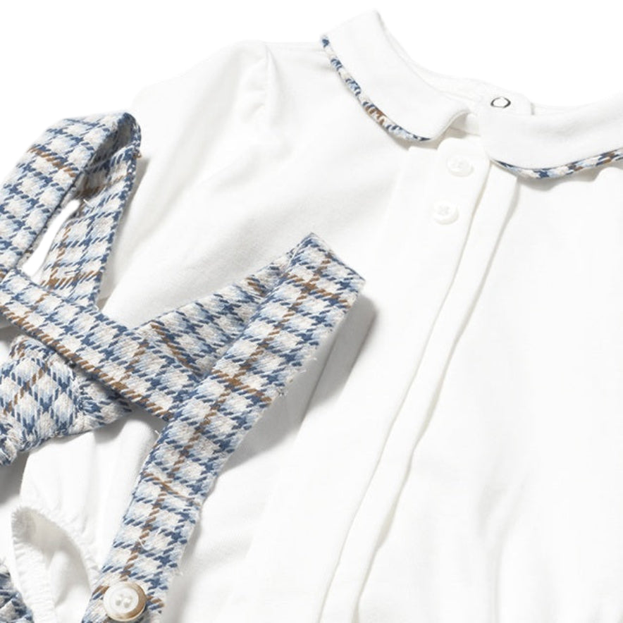Blue Bell Checked Shorts with Suspender and Shirt Set