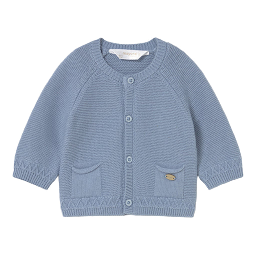 Blue Knit Baby Cardigan with Front Pockets