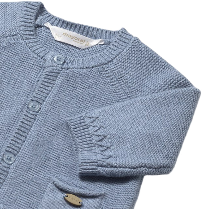 Blue Knit Baby Cardigan with Front Pockets