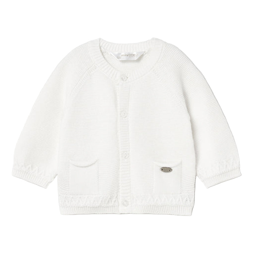 Soft White Baby Knit Cardigan with Front Pockets