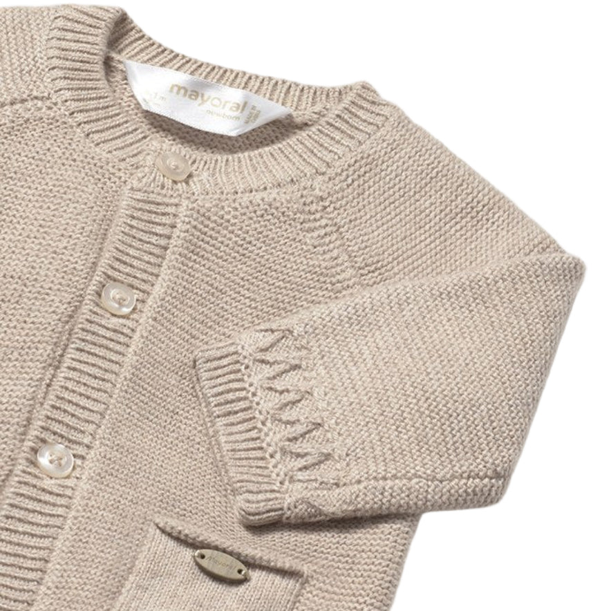 Classic Beige Baby Cardigan with Front Pockets