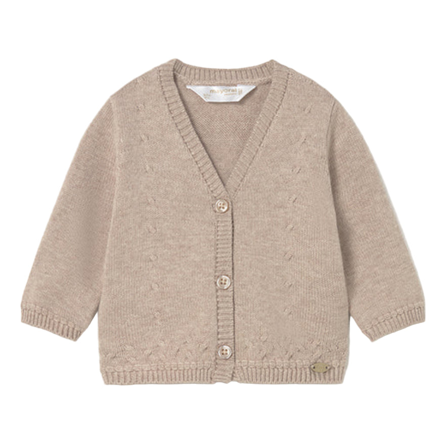 Dune Beige V-Neck Knit Baby Cardigan