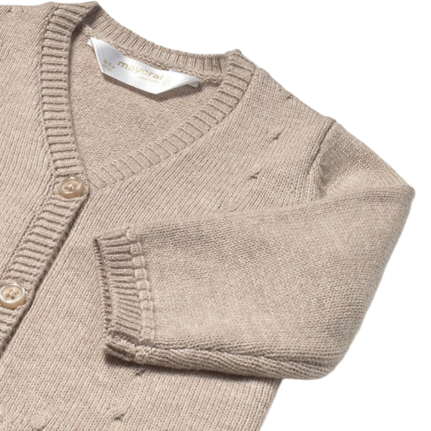 Dune Beige V-Neck Knit Baby Cardigan