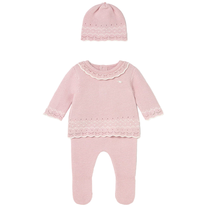 Pink Baby Girl Knit Outfit Set – Cozy Sweater, Footie & Hat