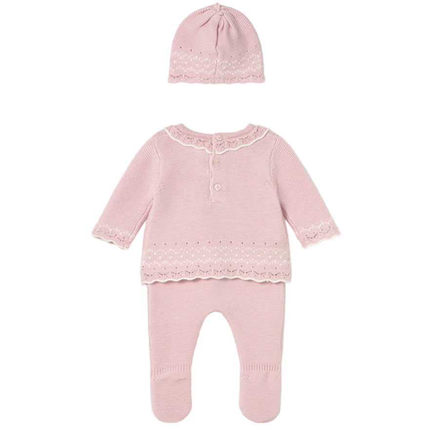 Pink Baby Girl Knit Outfit Set – Cozy Sweater, Footie & Hat