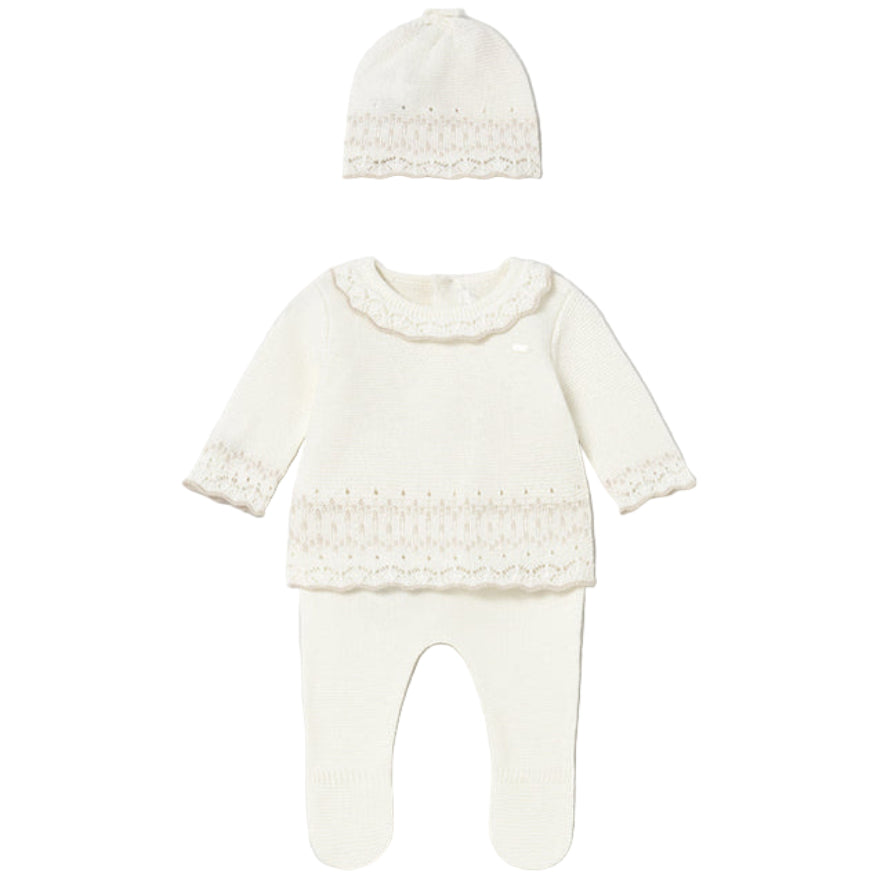White Lace Cozy Leg Warmer & Hat Set for Baby Girl