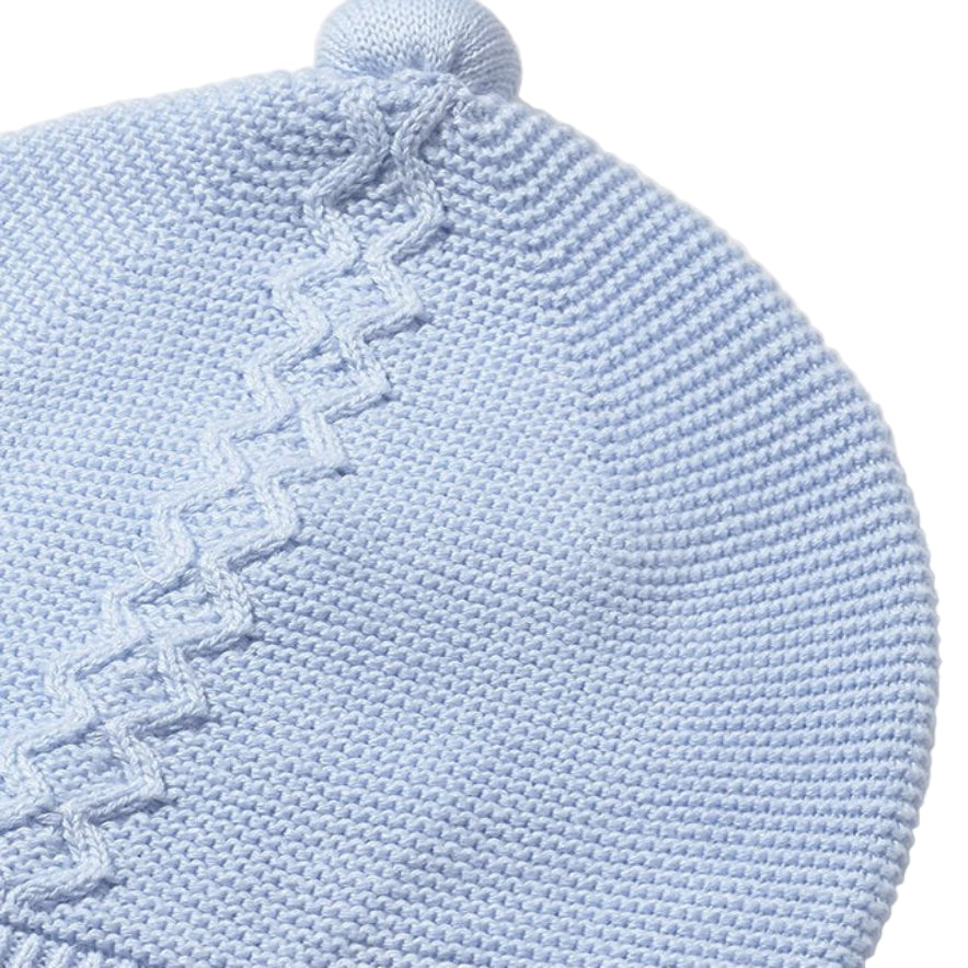 Light Blue Knitted Cotton Sweater, Footie & Hat Set